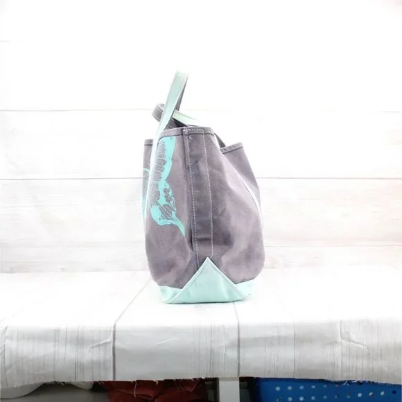 Vintage LL Bean Boat & Tote Canvas Butterfly Print Bag Navy Teal Rare USA Made - Picture 5 of 9